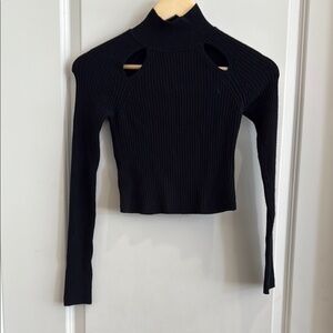 UO Black Ribbed Cutout Turtleneck Sweater